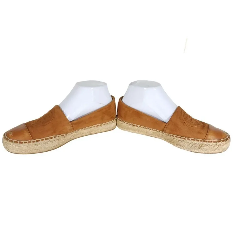 Tory Burch Women's US 7,5M Brown Leather Suede Flats Slip-On Espadrilles Shoes